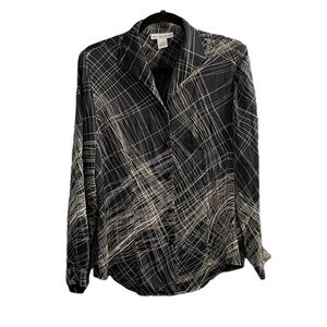 ANNA AND FRANK Vintage Silk Button Front Blouse Print Black Cream M